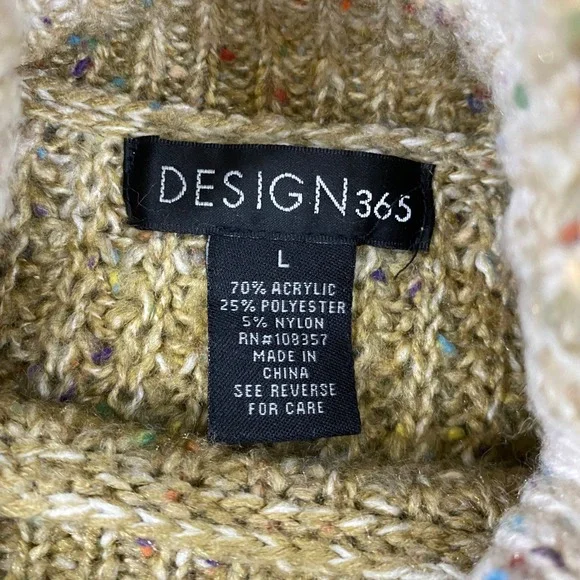 DESIGN365 Women's Striped Turtleneck Sweater Speckled Multi Color Yarn Size L - Picture 4 of 7